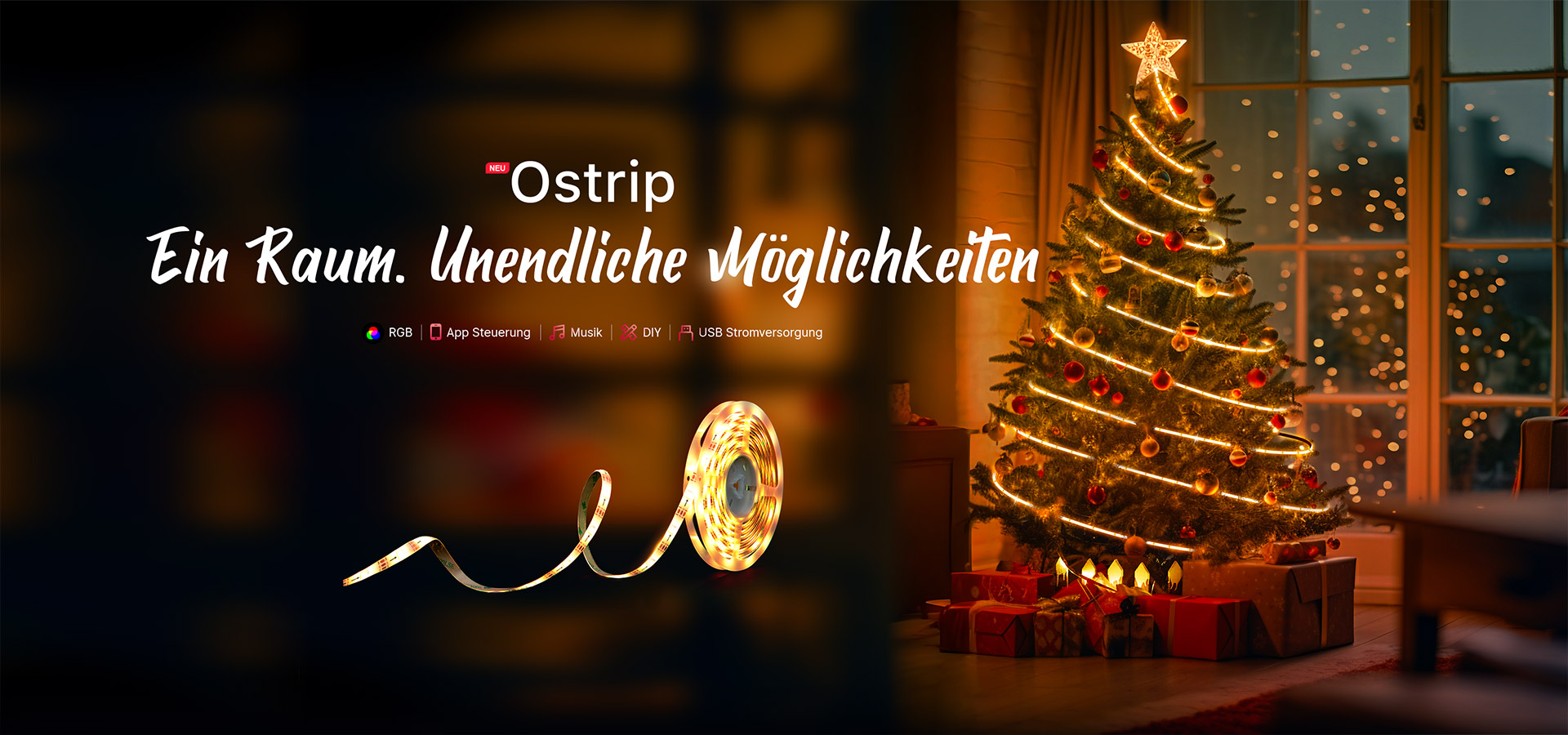 OLIGHT Ostrip LED Streifen 5 Meter – RGB Dimmbar Per App, 150 Lumen, Musiksync, Timer, Selbstklebend, Für Zimmer, Party & Deko