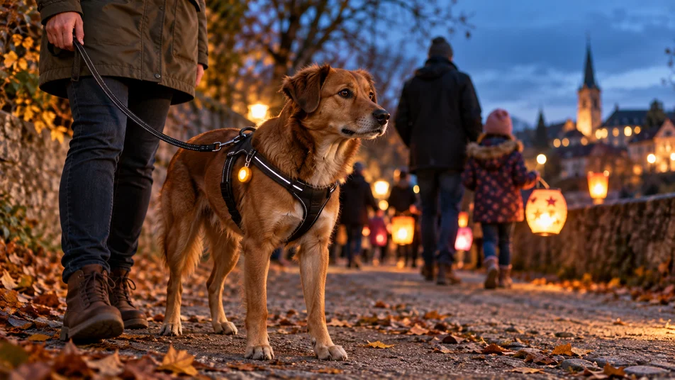 Laternenumzug mit Hund: Sichtbar im Gedränge und ruhig am Martinsfeuer