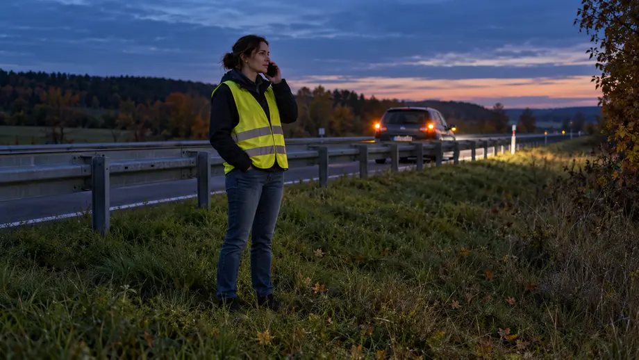 Reifenwechsel bei Nacht am Straßenrand