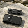 Schwarzes HX Outdoors Multitool mit passender Gürteltasche auf einem Stein für Outdoor-Einsätze