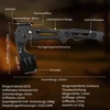 Multitool-Axt aus DC35-Stahl mit G10-Griff, Hammer, Flaschenöffner und Maßen für Outdoor-Einsätze.