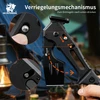 HX Outdoors klappbare Camping-Axt mit Verriegelungsmechanismus und schwarzem Griff im Detail