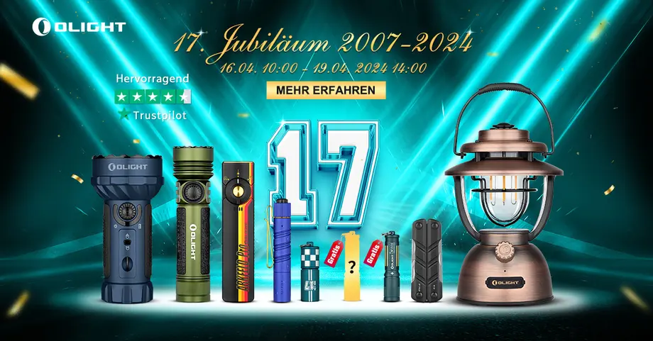 【Gewinnspiel】17. Geburtstag von Olight, viele neue Produkte, bis zu 281.88 Euro sparen!