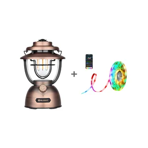 Olight Olantern Classic 2 Pro Bronze Laterne im Set mit RGB LED-Streifen, App-gesteuert, für Camping & Ambiente.