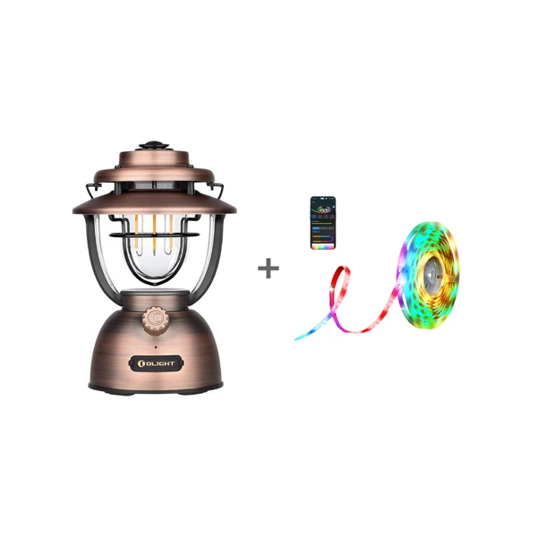 Olight Olantern Classic 2 Pro Bronze Laterne im Set mit RGB LED-Streifen, App-gesteuert, für Camping & Ambiente.