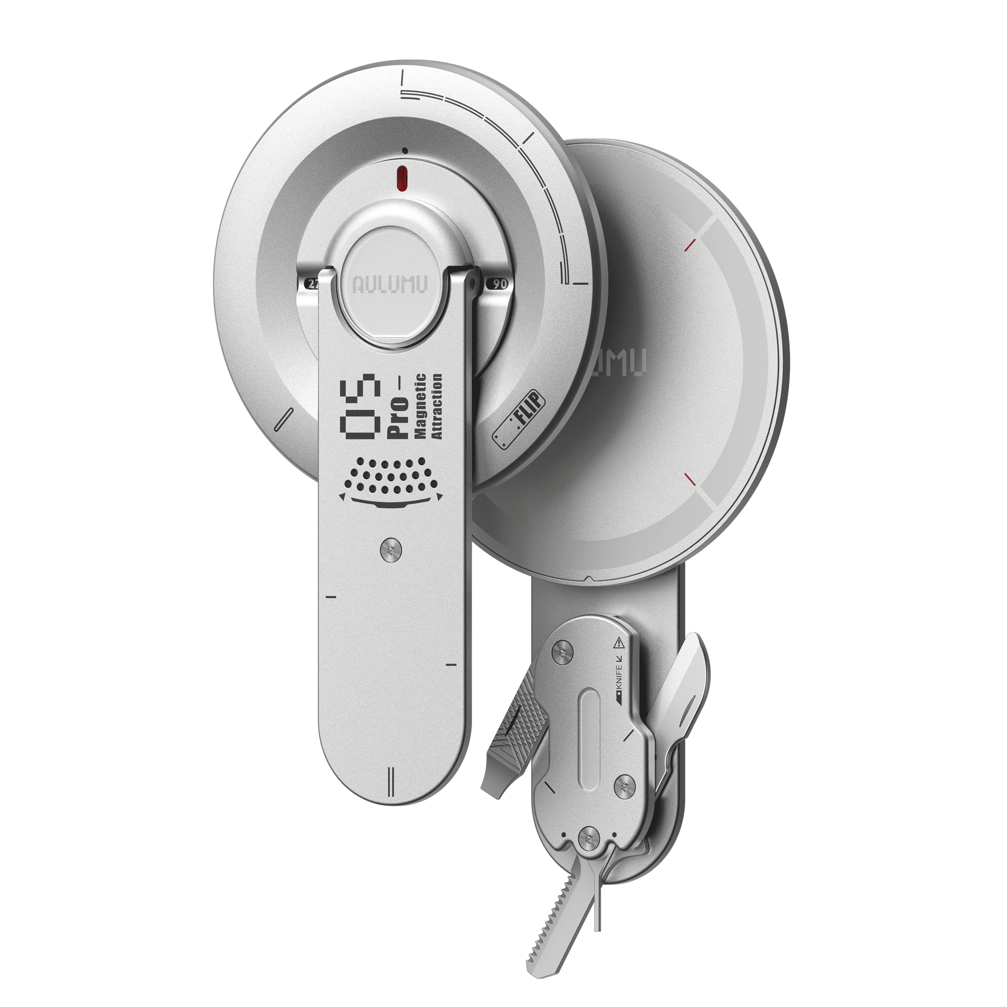 AULUMU G05ProSIL Magnetischer Handy-Kickstand mit Werkzeugset, Fidget Toy & Winkelmesser, leichtes Aluminium, 360° Rotation, MagSafe kompatibel für Outdoor & Büro