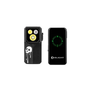 Schwarze Olight Oclip 2 Ultra Clip-Leuchte mit Totenkopf-Design und LED-Ladeanzeige für Outdoor-Aktivitäten