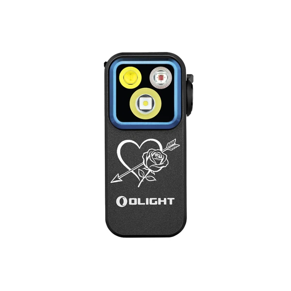 Olight schwarze Oclip Pro Taschenlampe mit Herz- und Rosenmotiv für den täglichen Gebrauch