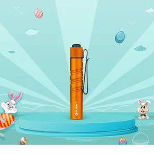 Olight Orange I3T 2 Taschenlampe, Seitenansicht mit Texturgriff und Tasche Clip für den Alltag