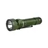 Grüne Olight Seeker 3 Pro LED Taschenlampe in Schrägansicht mit strukturiertem Griff und Clip für Outdoor-Einsätze