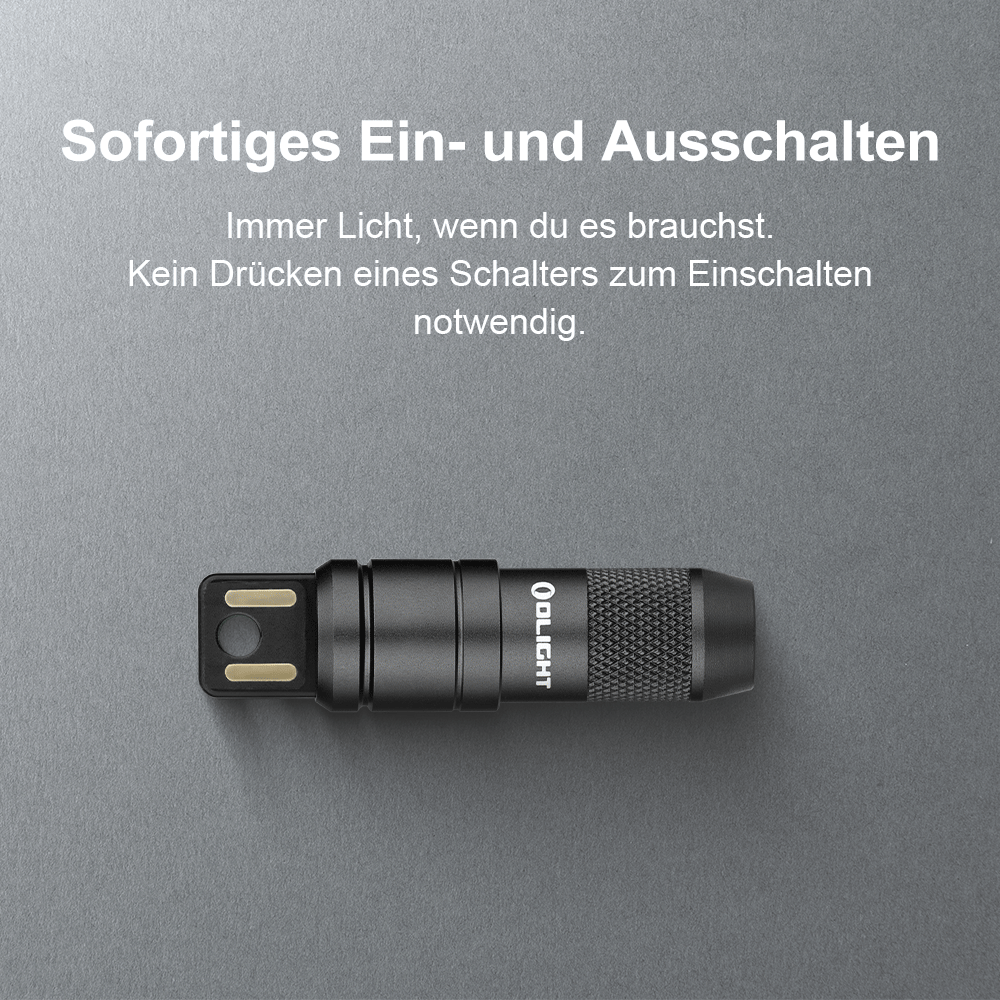 Olight Taschenlampe: Sofortiges Ein- und Ausschalten für schnelles Licht, kein Schalter nötig.