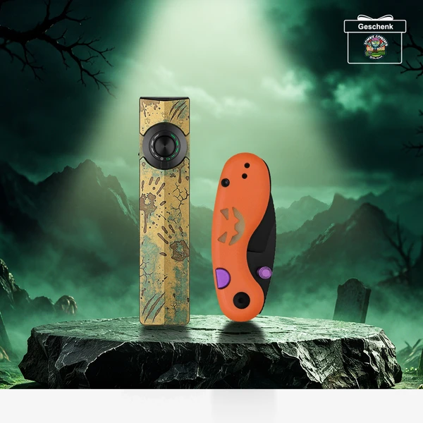 Olight Halloween-Set mit flacher EDC-Taschenlampe im Zombie-Design und orangefarbenem Kürbis-Klappmesser