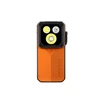 Olight Oclip 2 Ultra orangefarbene Mini-Clip-Taschenlampe in Vorderansicht mit LED-Linsen für Outdoor-Einsätze