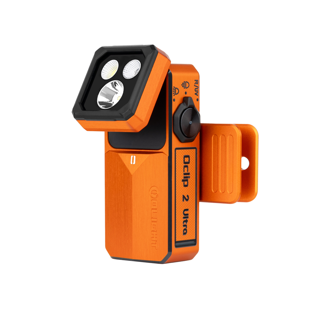 Olight Oclip 2 Ultra orangefarbene EDC Clip-Leuchte mit schwenkbarem LED-Kopf und Magnetclip für Outdoor-Einsätze