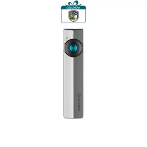 Olight silberne ArkPro Multifunktions-Arbeitsleuchte mit Drehregler, UV-Licht, Flutlicht, Spotlicht und Laserfunktion.