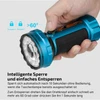 Olight Marauder Mini 2 blaue Handlampe mit Drehschalter für intelligente Sperrfunktion und einfache Entsperrung.