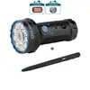 Olight Marauder Mini 2 in Schwarz mit blauen Akzenten und Open Pro, ideal für Outdoor-Beleuchtung und Notfälle.