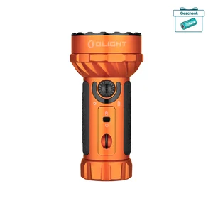 Olight orange LED Taschenlampe mit Akku Geschenk-Aktion auf weißem Hintergrund