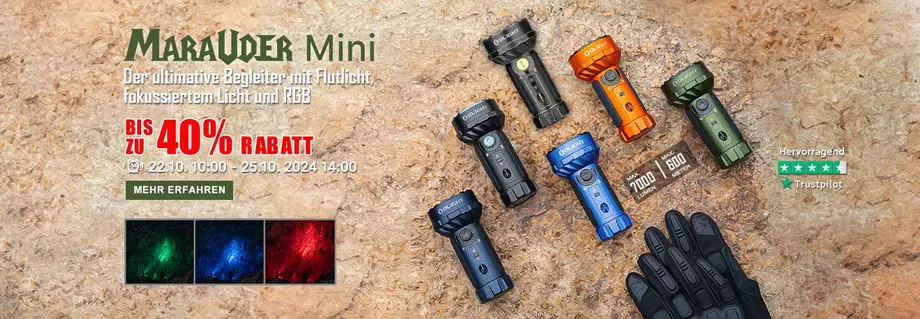 Die leistungsstarke Taschenlampe Marauder Mini mit Flutlicht, fokussiertem Licht und RGB