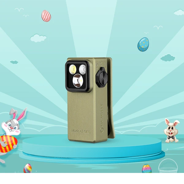 Olight Oclip Ultra, grün, Frontansicht, mit 3 Lichtquellen, ideal für den täglichen Gebrauch und als praktische EDC-Taschenlampe.