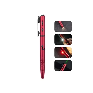 Olight Roter Open 3 Stift mit Laserpointer und Kugelschreiber auf einem Podest mit Herzen.