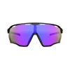 Sportliche Fahrradbrille mit lila verspiegelten Gläsern und schwarzem Rahmen für optimalen UV-Schutz beim Radfahren._
