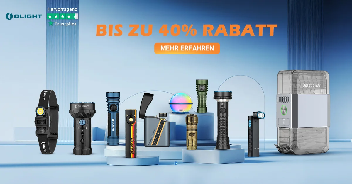 Olight Taschenlampen, Stirnlampen, Ostation X: Bis zu 40% Rabatt. Hervorragende Trustpilot-Bewertung.
