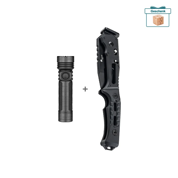 Schwarze Olight Oclip Pro LED Taschenlampe und Klappmesser Set für EDC und Outdoor Abenteuer