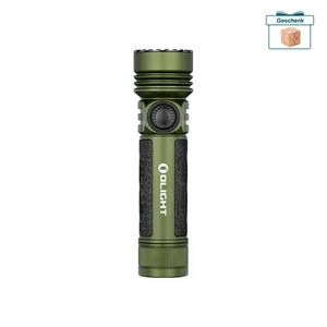 Olight Seeker 4 Pro Taschenlampe in Grün mit strukturiertem Griff und dimmbarer LED für den Outdoor-Einsatz.
