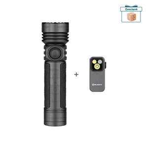 Schwarze Olight Seeker 4 Pro Taschenlampe und graue Oclip Pro Clip-Leuchte im Set für Outdoor-Abenteuer
