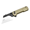 Oknife klappbares Universalmesser in Champagnergold mit auswechselbarer Trapezklinge auf schwarzem Hintergrund