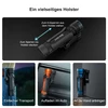 Olight schwarze Seeker 4 Pro Taschenlampe im Holster für einfachen Transport, Aufladen im Auto und Wandmontage.