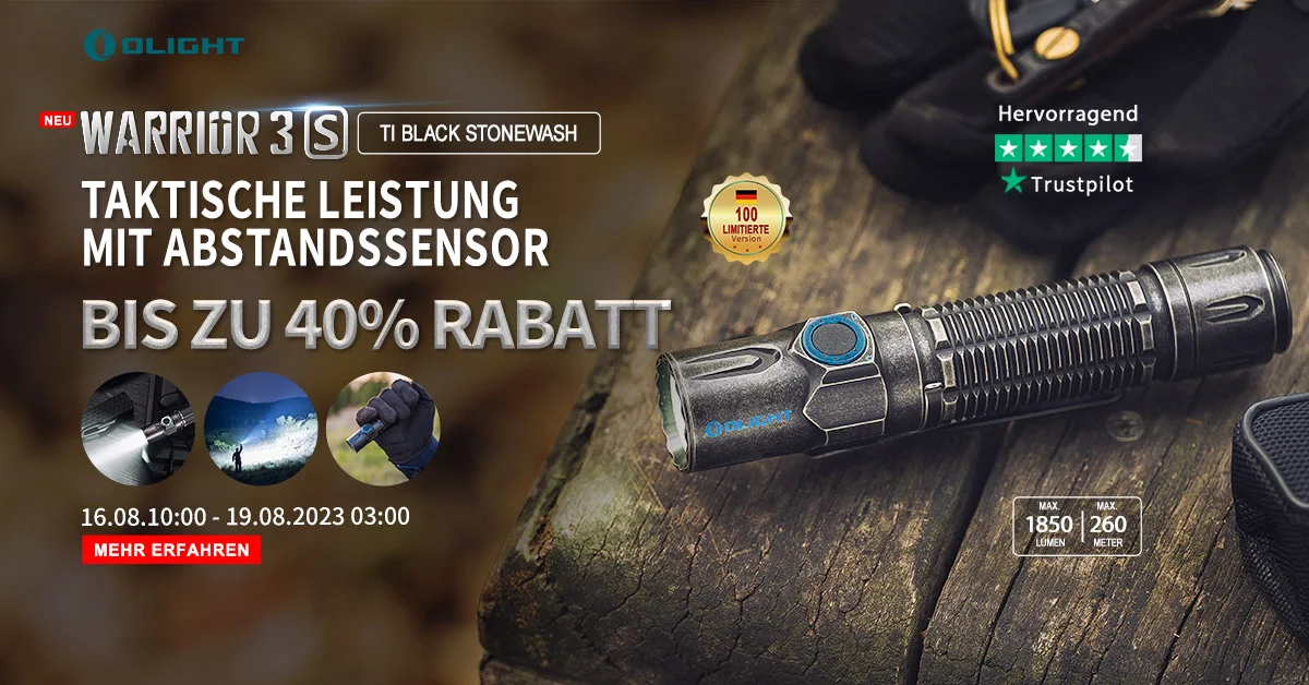 Olight Warrior 3S Titan taktische Taschenlampe im Black Stonewash Finish