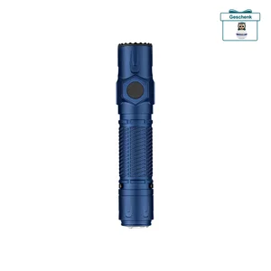Blaue Taschenlampe mit Clip, weißer Hintergrund