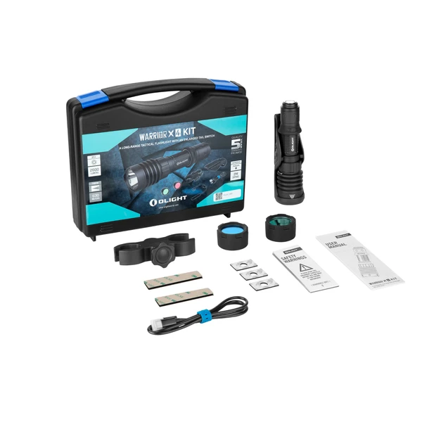 Olight Warrior X 4 Kit taktische Taschenlampe im Koffer mit Holster, Filtern, Halterung und USB-Ladekabel