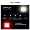 Zwei Lichtquellen: Weißes Licht für Alltag (Moonlight, Niedrig, Mittel, Hoch), Rotes Licht für Nachtsicht (4 Lumen, 5 Stunden)